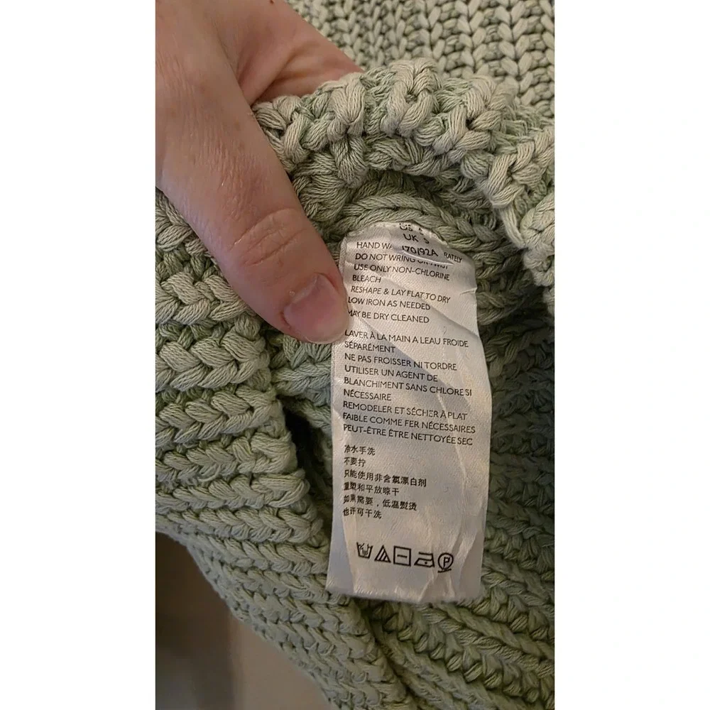 Free People Take Me Home Chunky Knit Cotton Sweater Womens Sz S Sage Green Boho